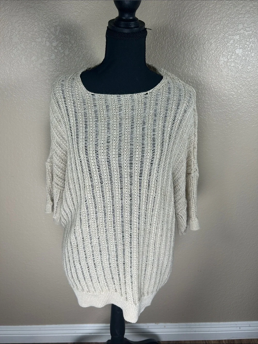 Topman Cream Open-Weave Scoop Neck Sweater
